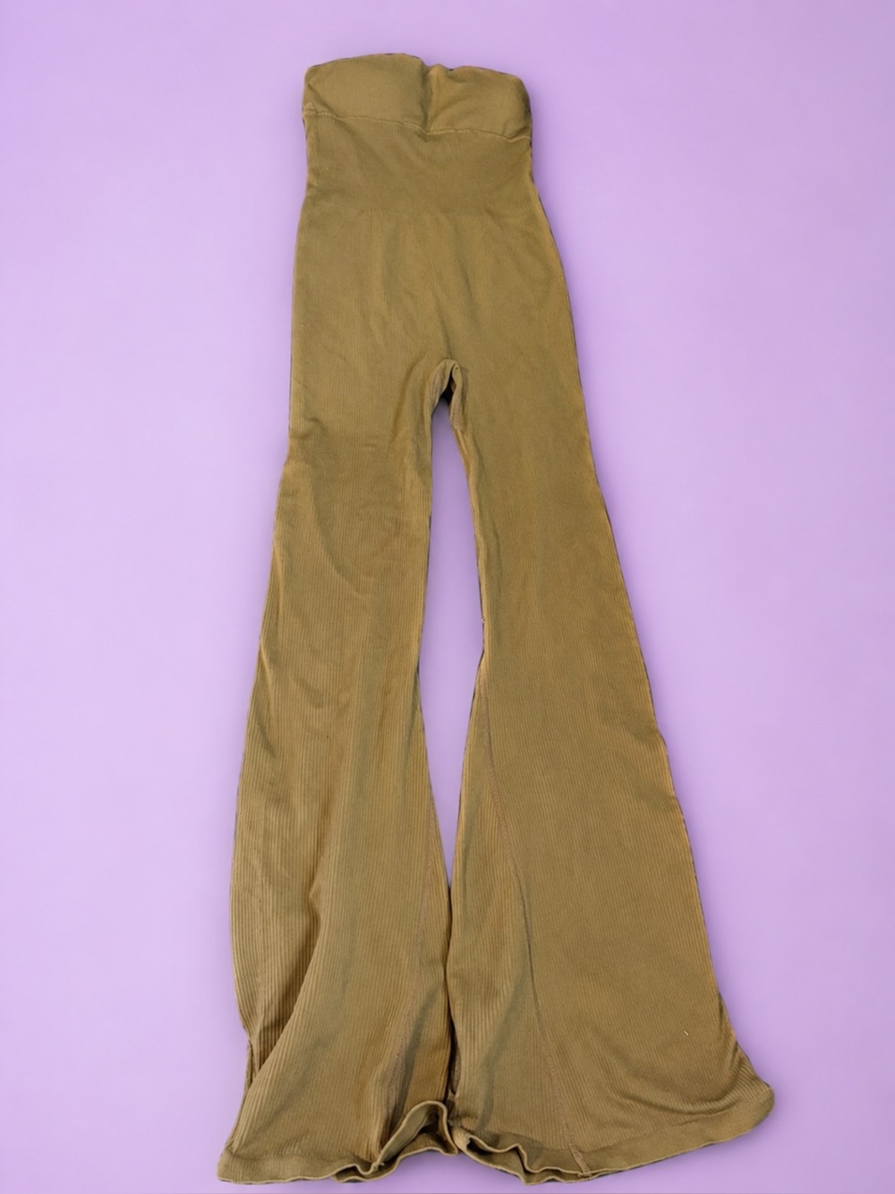 High-Waist Olive Green Romper Ribbed Palazzo Pants